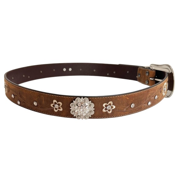 Ariat Womens Floral Stitch Berry Concho Distressed Leather Belt - Picture 7 of 16